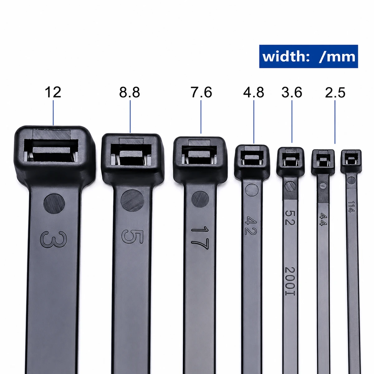 3.6mm intermediate cable ties shown in cable tie width comparison chart
