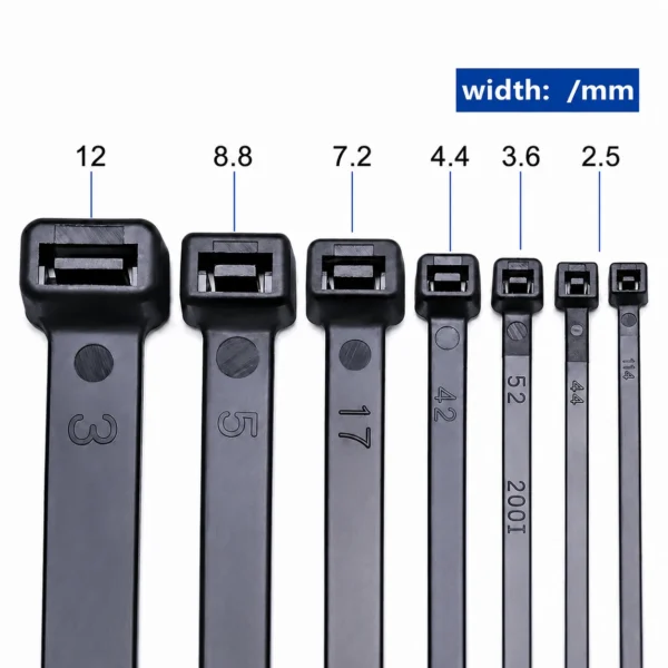4.4mm standard cable ties compared with other cable tie width sizes for selection reference