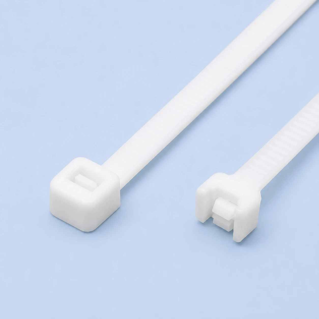 94V-0 grade cable ties close up with locking head and serrated strap detail