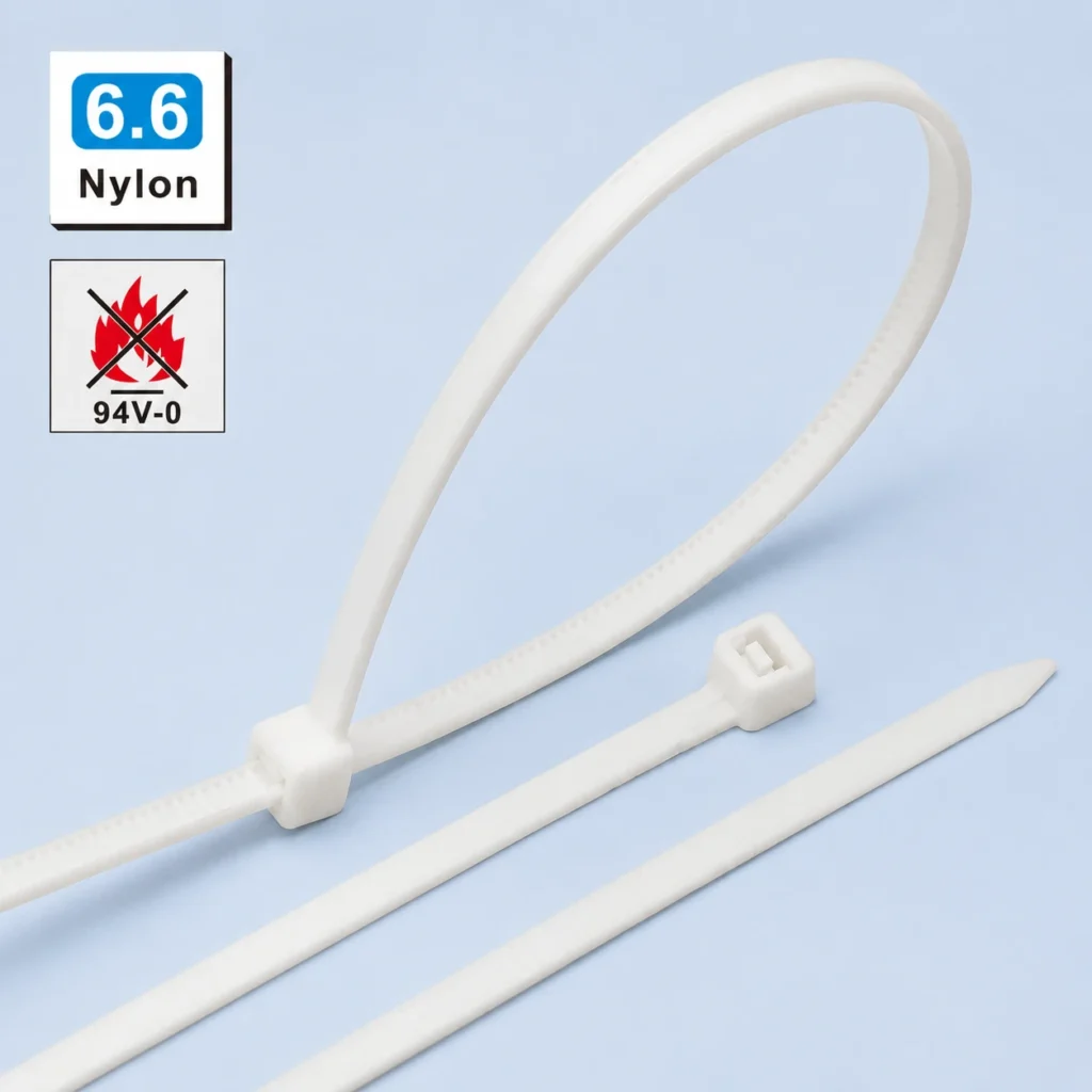 94V-0 grade cable ties made from 6.6 nylon for flame retardant cable management