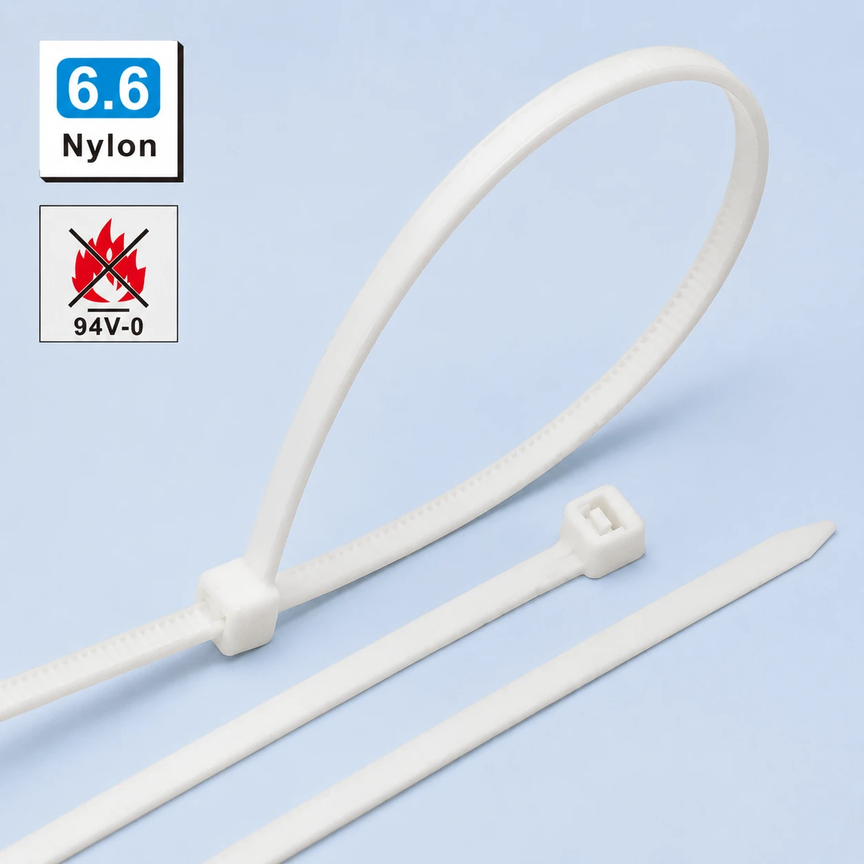 94V-0 grade cable ties made from 6.6 nylon for flame retardant cable management