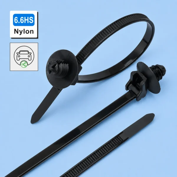 Automotive cable ties 4.6x165 with rectangular push-in buckle for vehicle wiring harness fixing