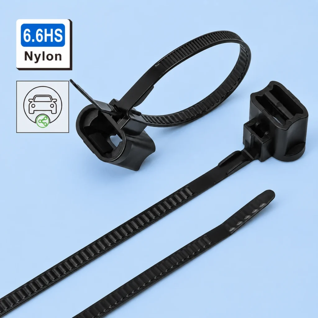 Automotive cable ties fixed buckle head 5x165 with 6.6HS nylon strap for car wiring harness fixing