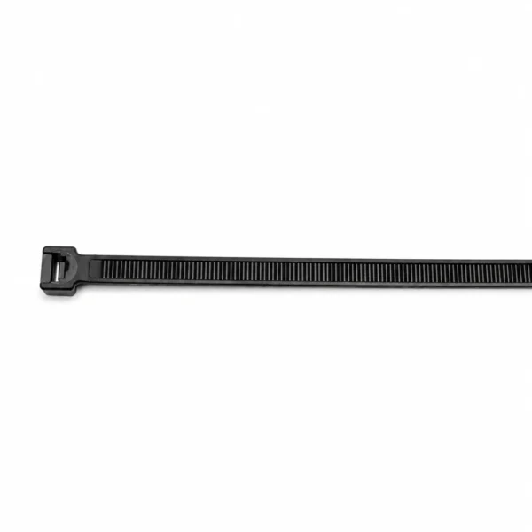 Black 8.8mm extra heavy duty cable tie on white background