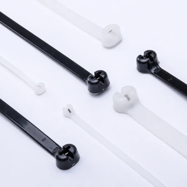 Black and natural nylon cable ties with stainless steel pawl locking heads