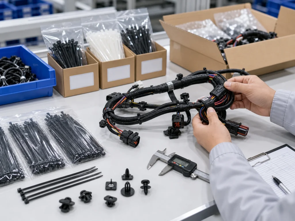 Cable Ties for Automotive Wiring prepared for OEM inspection and packing