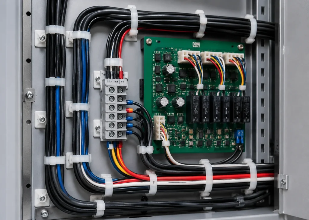 Cable Ties for Medical Applications securing internal wiring inside an electronic medical device panel