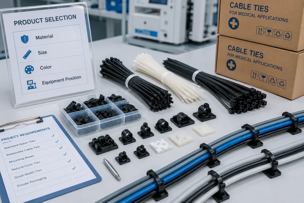 Cable Ties for Medical Applications product selection with nylon cable ties, cable mounts and wire routing accessories