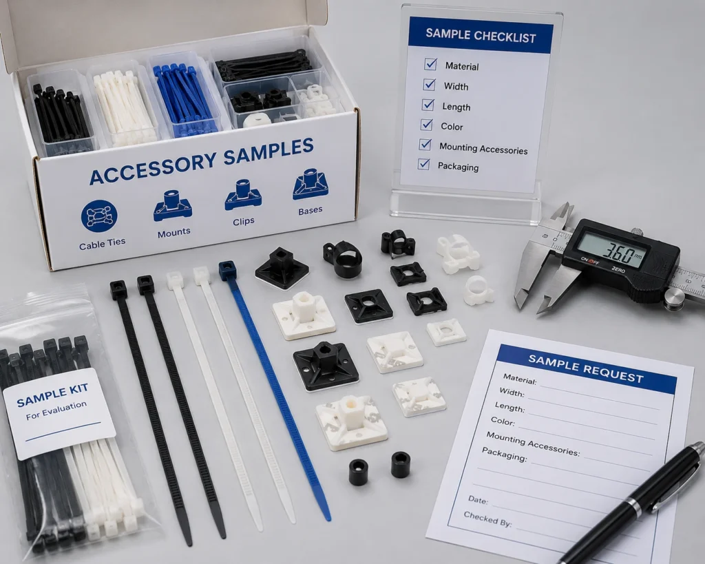 Cable Ties for Medical Applications sample kit including cable ties, mounts, clips and accessories