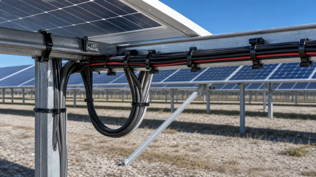 Cable Ties for Solar PV organizing photovoltaic cables on solar mounting structures