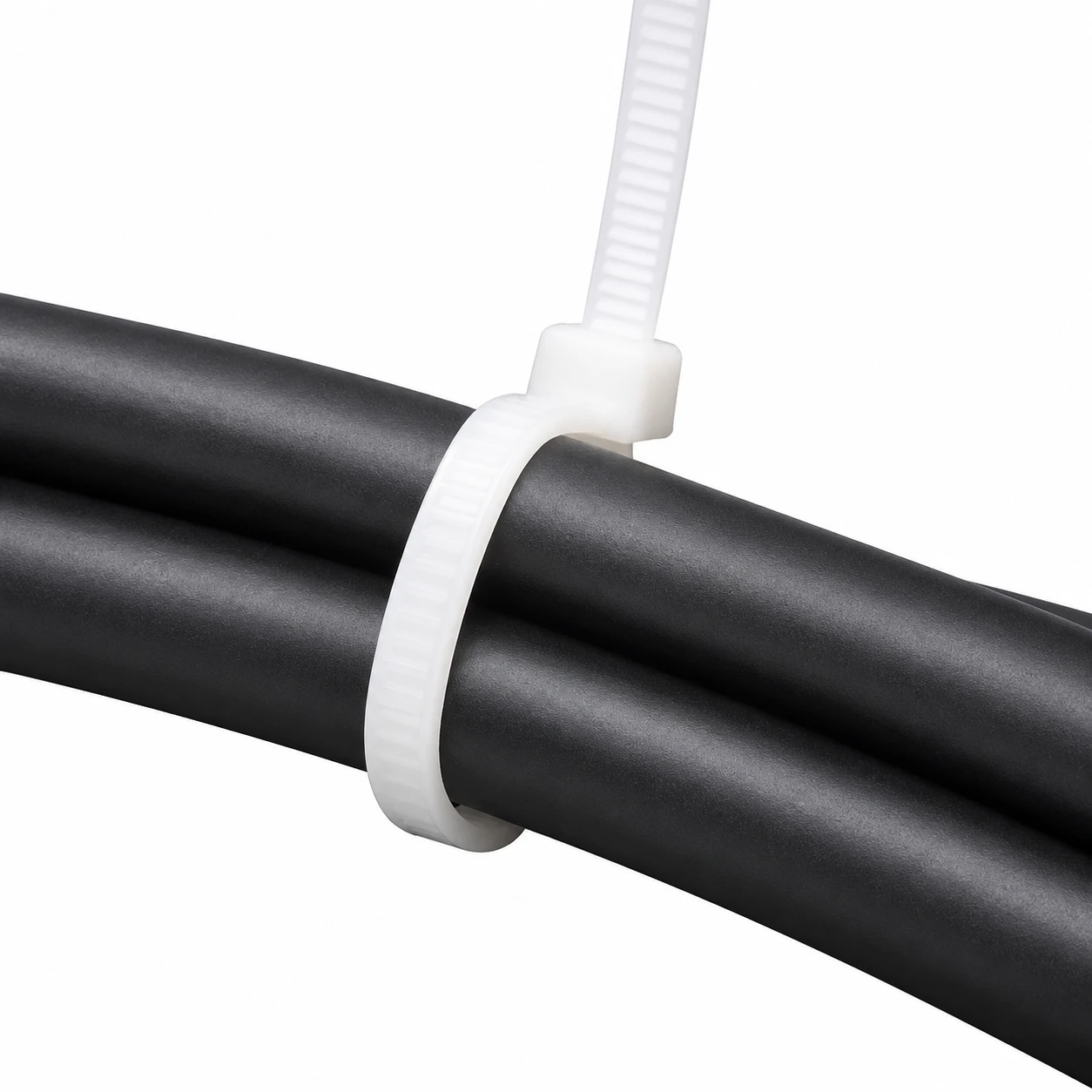 Cold resistant cable tie fastening black wires