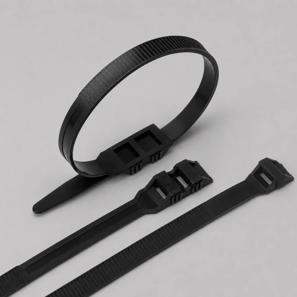 Double locking cable ties with outside serrated design