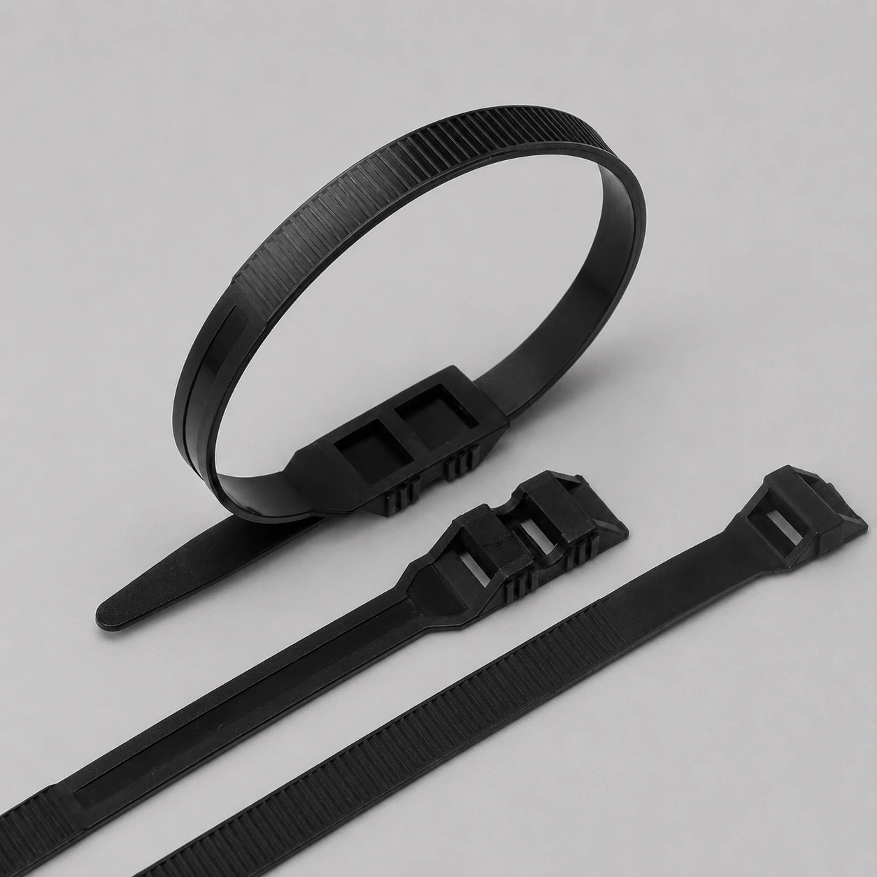 Double locking cable ties with outside serrated design