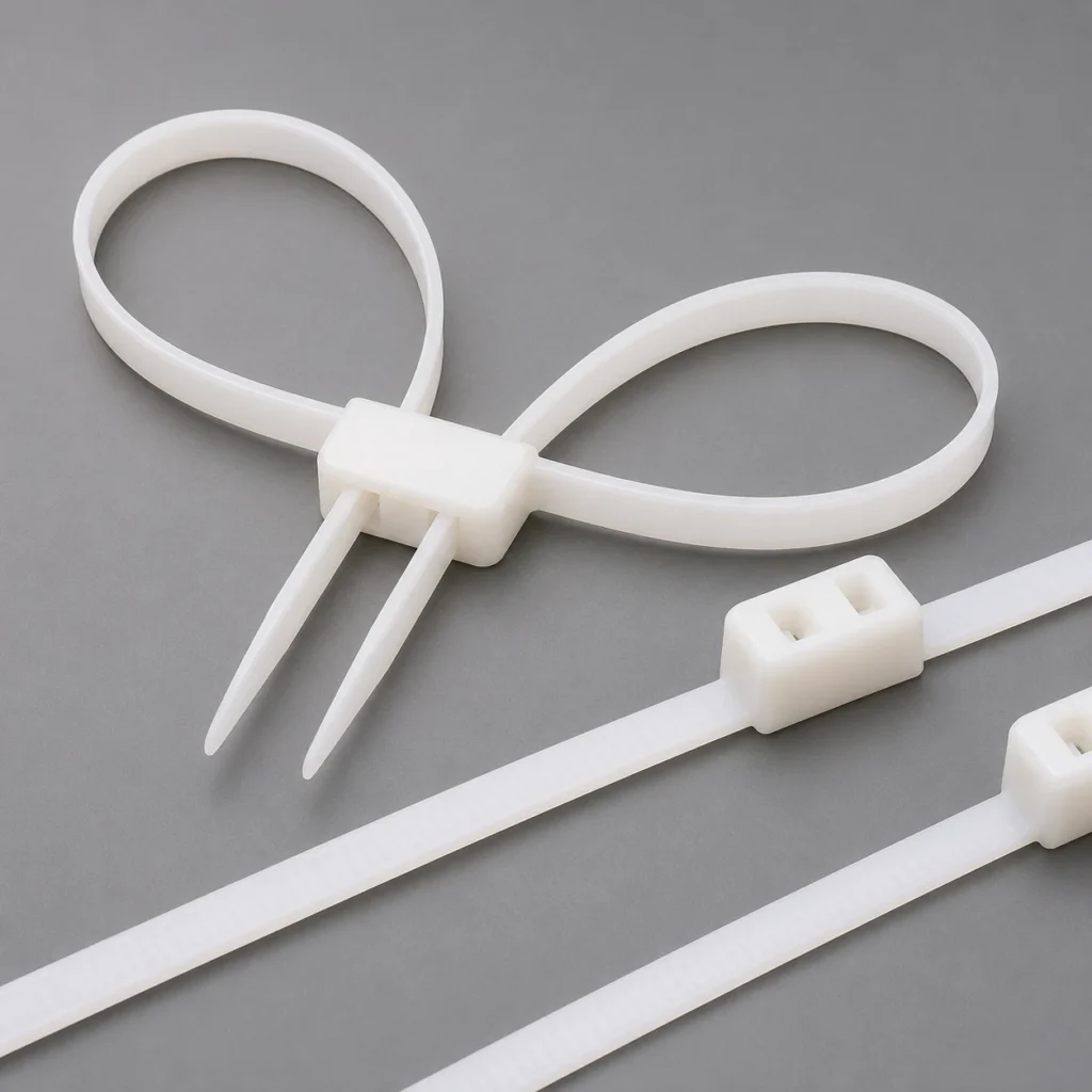 Double loop mounting cable ties with dual loop structure