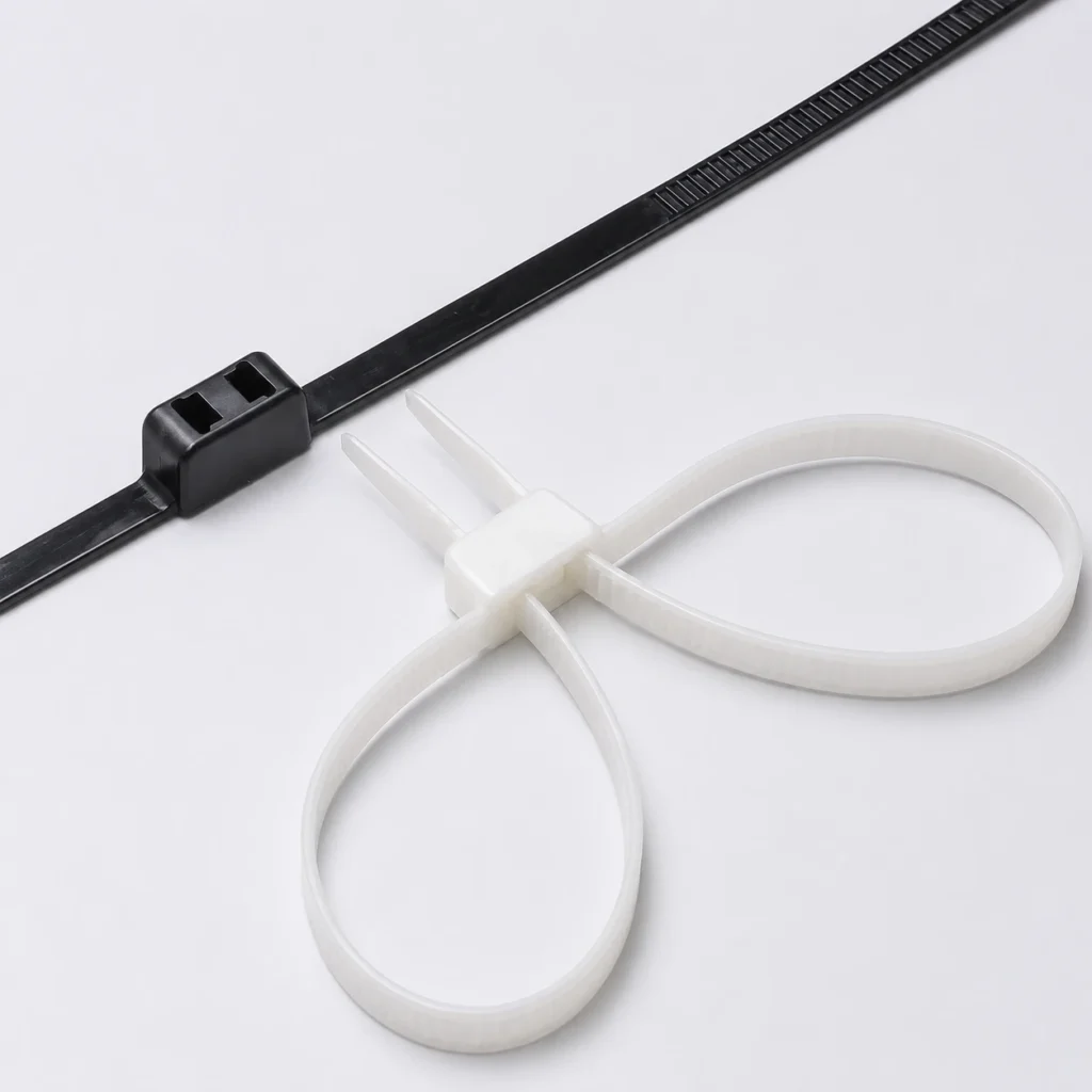 Double loop mounting cable ties in black and natural color
