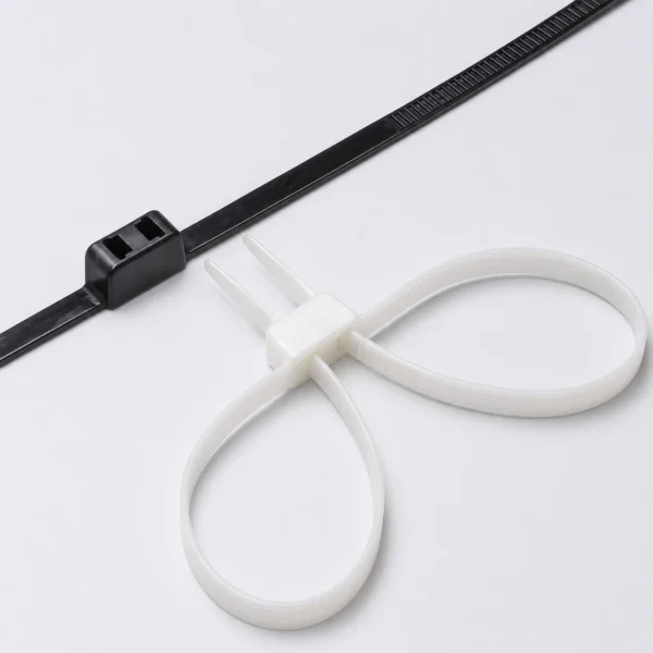Double loop mounting cable ties in black and natural color