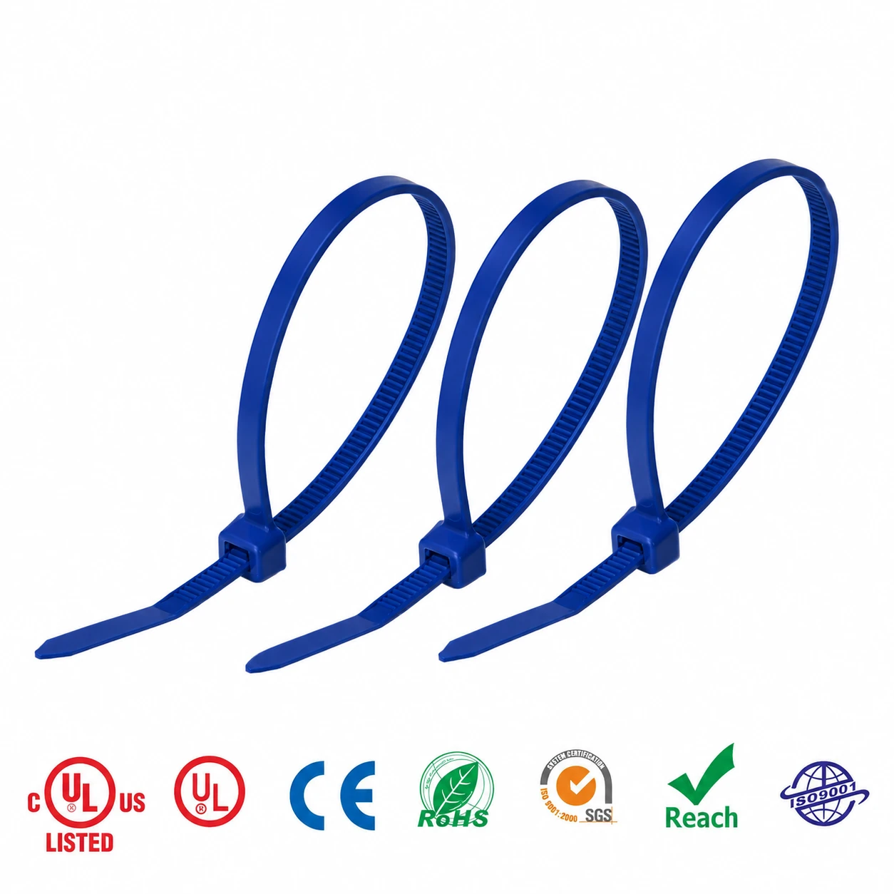 ETFE Teflon cable ties with UL CE RoHS Reach SGS and ISO certification icons