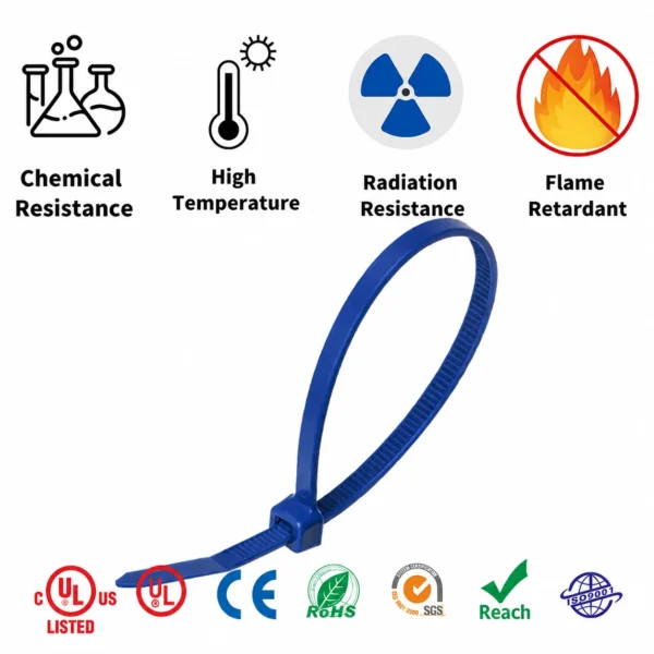 ETFE Teflon cable ties with chemical resistance high temperature radiation resistance and flame retardant features