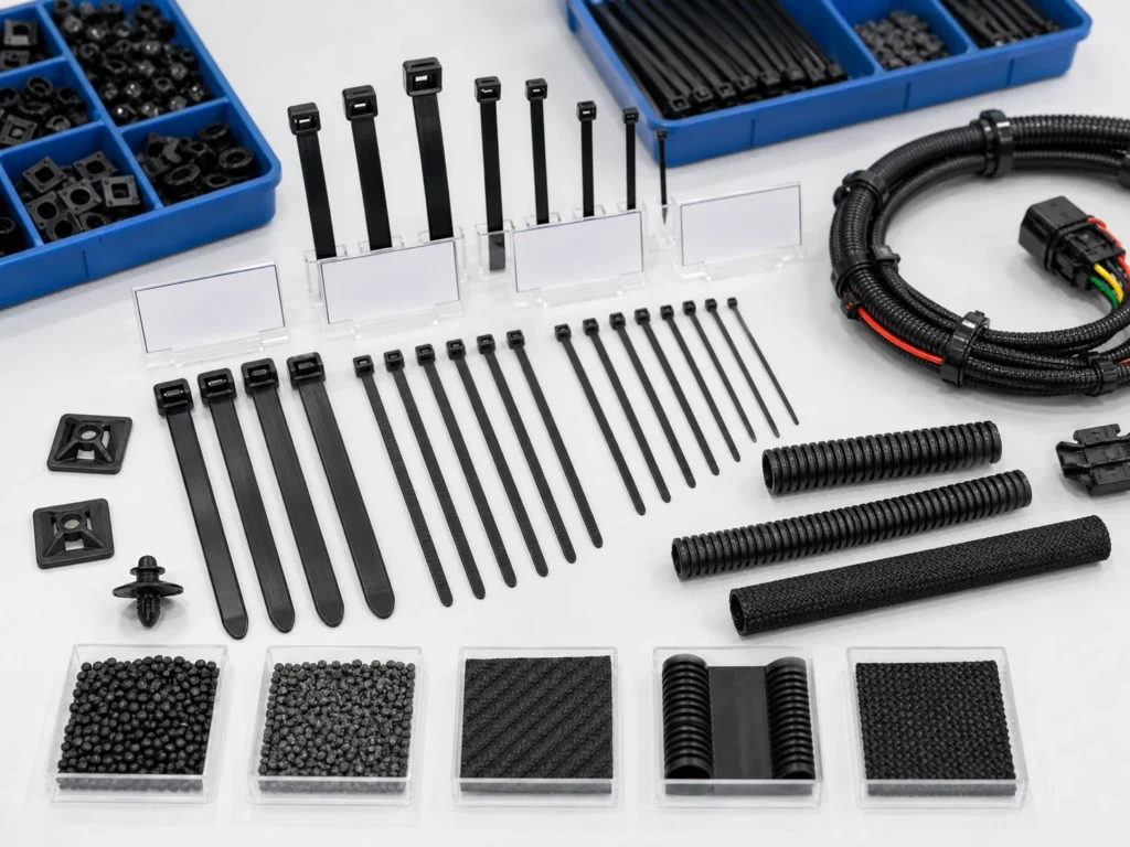 Cable Ties for Engine Compartments selected for automotive harness and tube fixing
