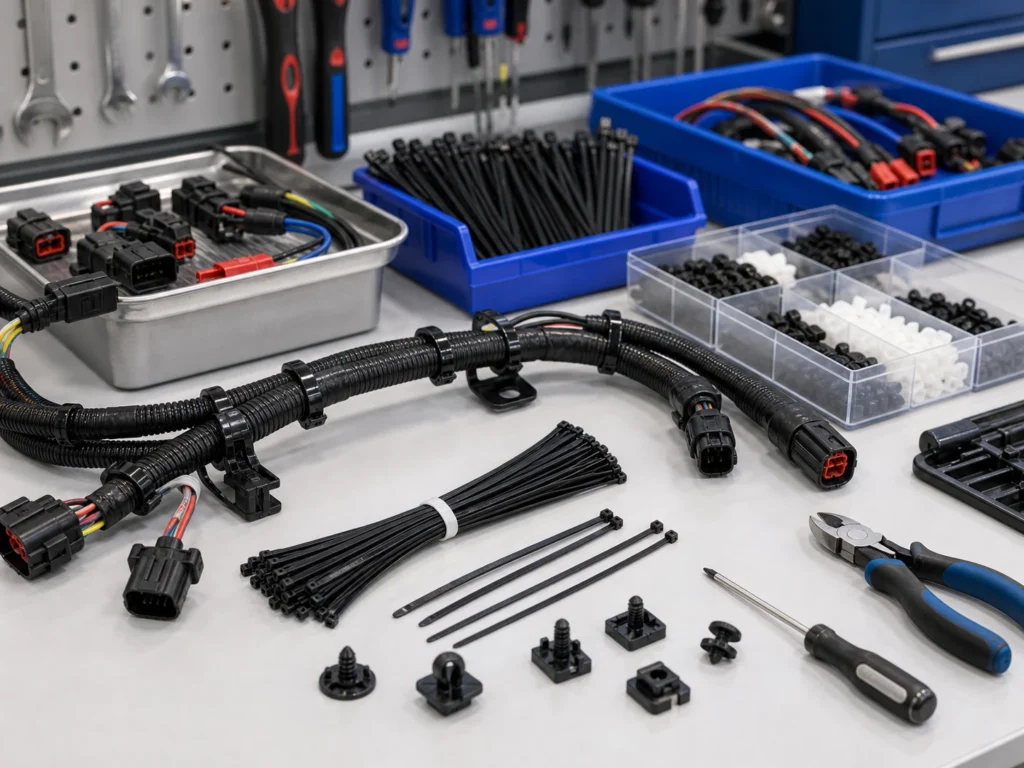 Cable Ties for Engine Compartments securing automotive engine wiring harnesses