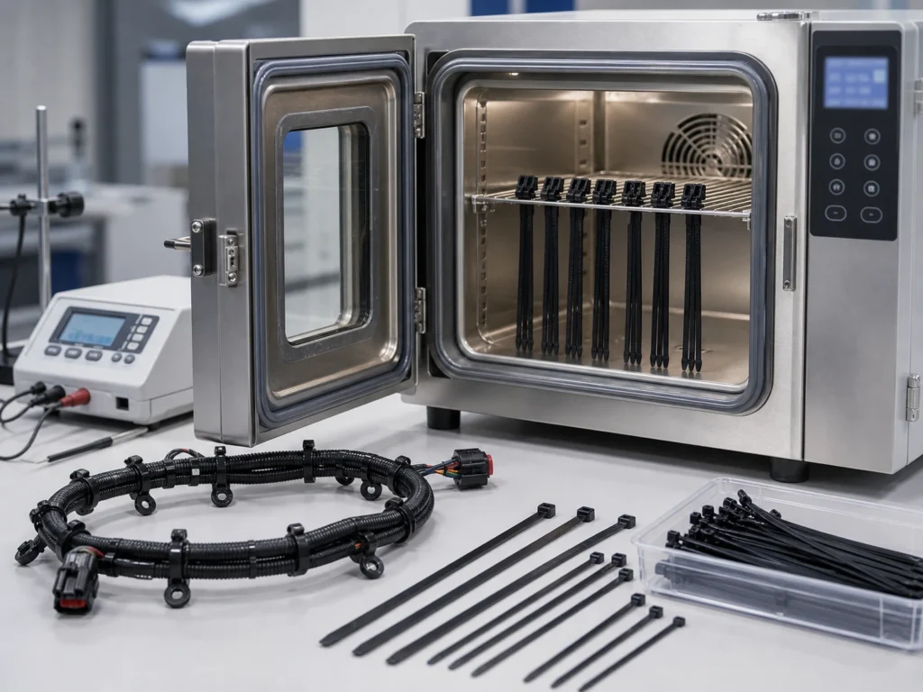 Cable Ties for Engine Compartments tested for heat stabilized engine wiring use