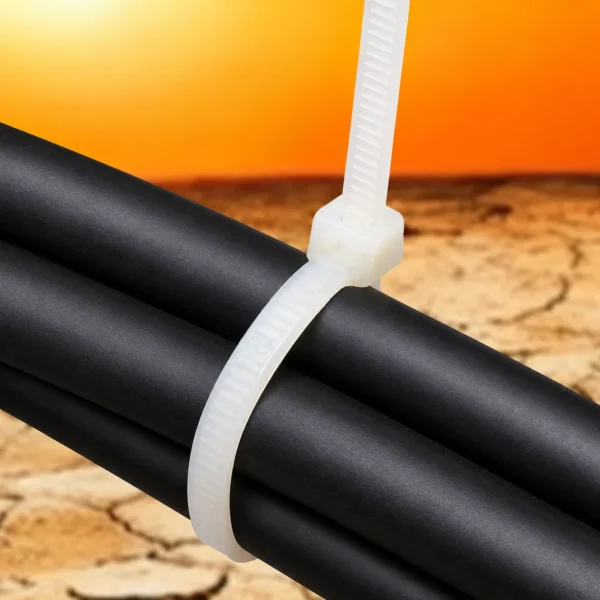 High temperature nylon cable tie securing cables
