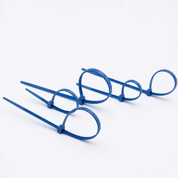 Blue detectable nylon cable ties in multiple sizes
