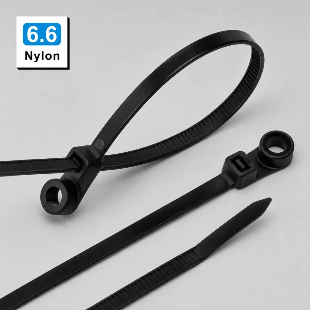 Mountable head cable ties made from PA66 nylon