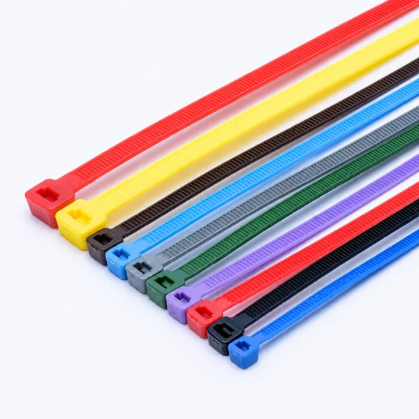 Custom colour cable ties in multiple colors including red, yellow, brown, blue, gray, green, purple, and black