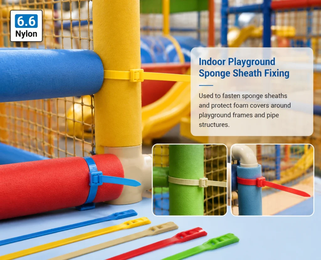 Naughty castle cable ties used for soft play equipment installation
