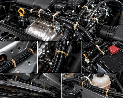 PA46 cable ties 150°C securing automotive engine wiring harnesses and cable looms in high temperature engine compartments