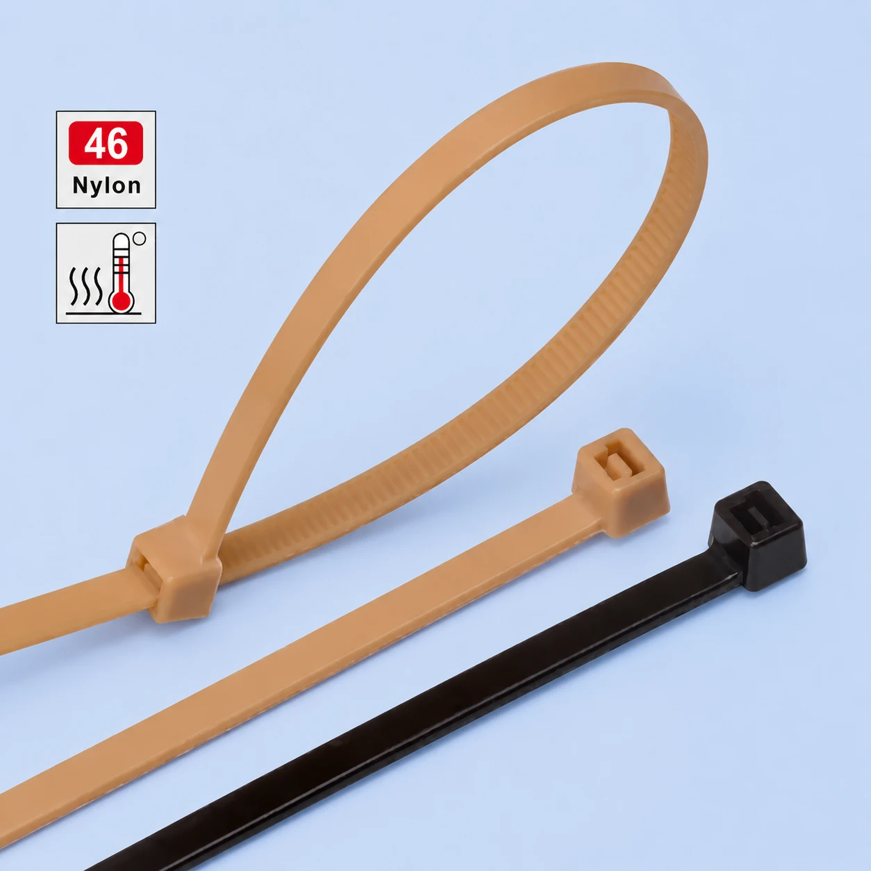 PA46 cable ties made from Nylon 46 for high temperature use