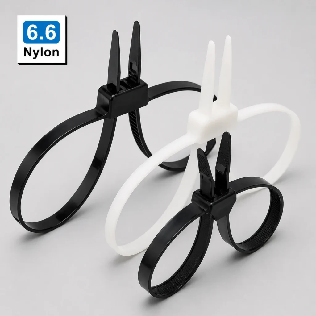 PA66 double loop mounting cable ties in black and natural color