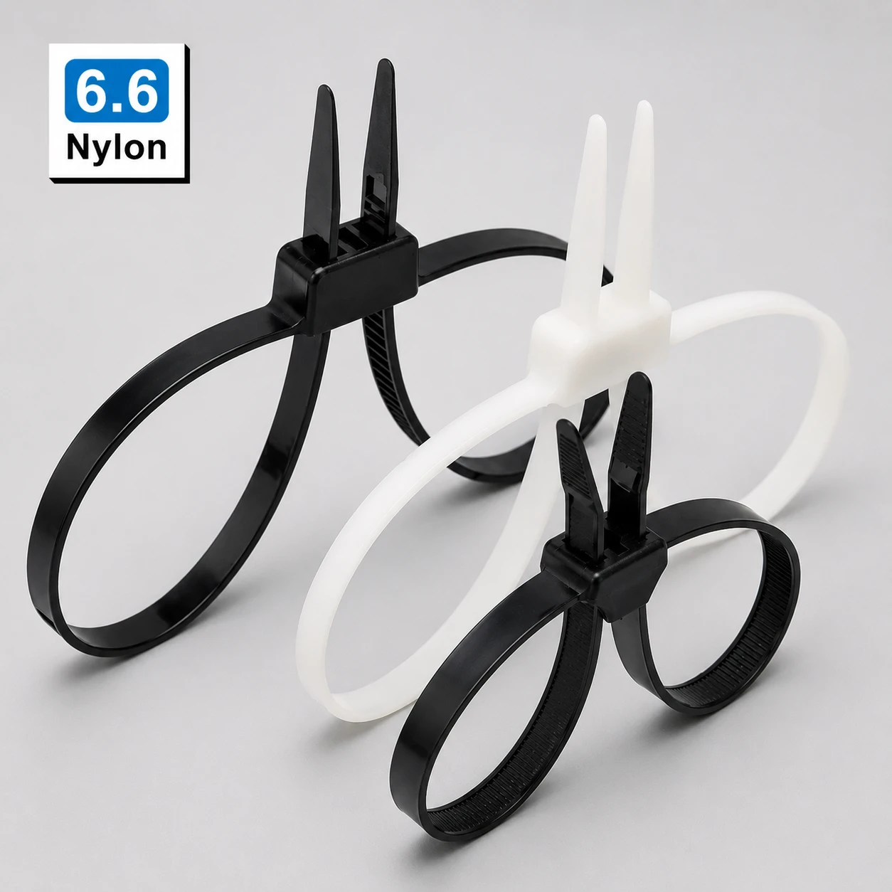 PA66 double loop mounting cable ties in black and natural color