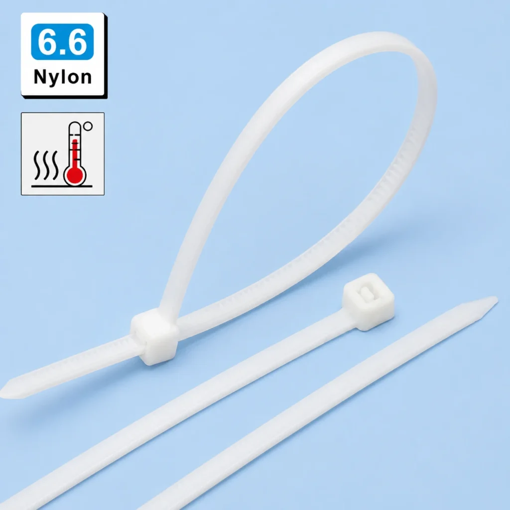 Heat stabilized cable ties made from PA66 nylon