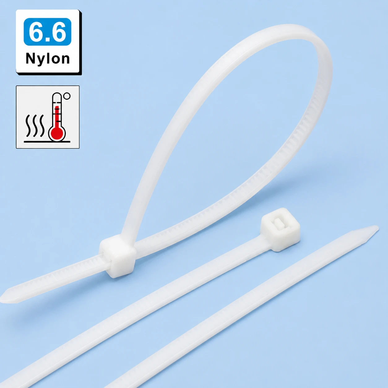 Heat stabilized cable ties made from PA66 nylon