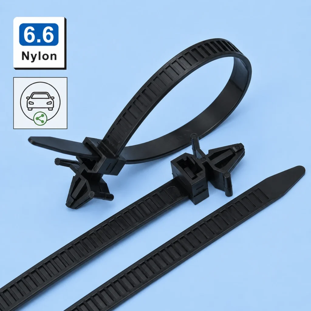 Push mount cable ties made from 6.6 nylon for automotive wire harness fixing