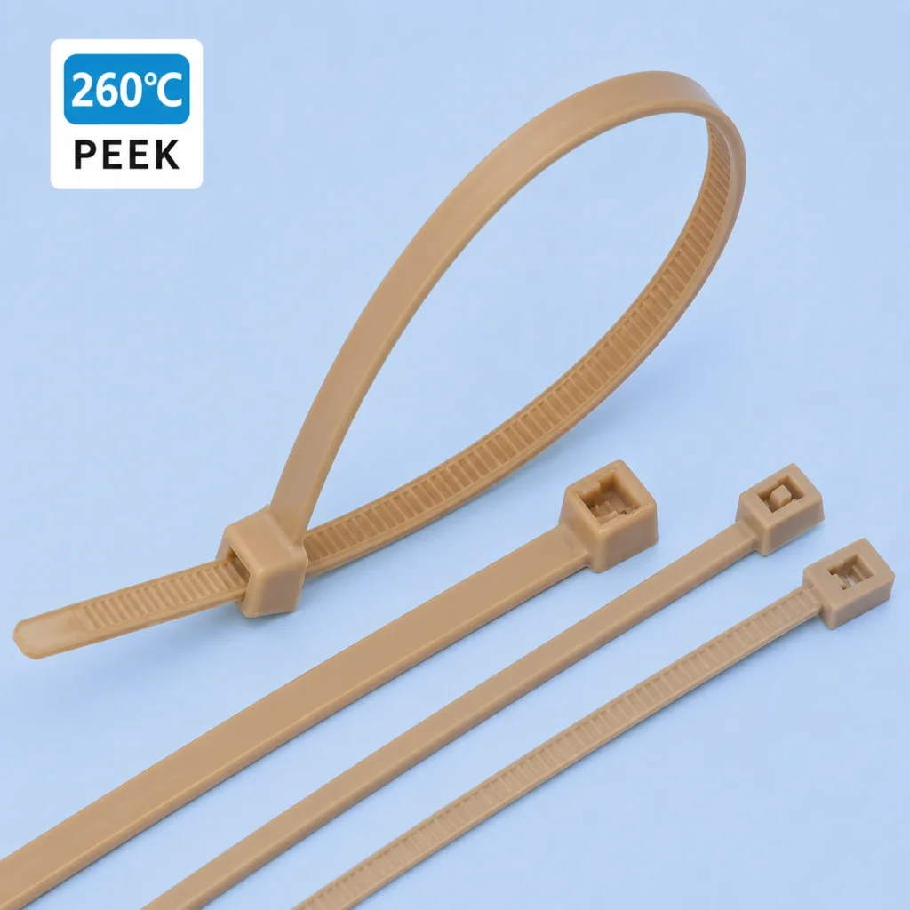 PEEK cable tie 500°F for high temperature cable management