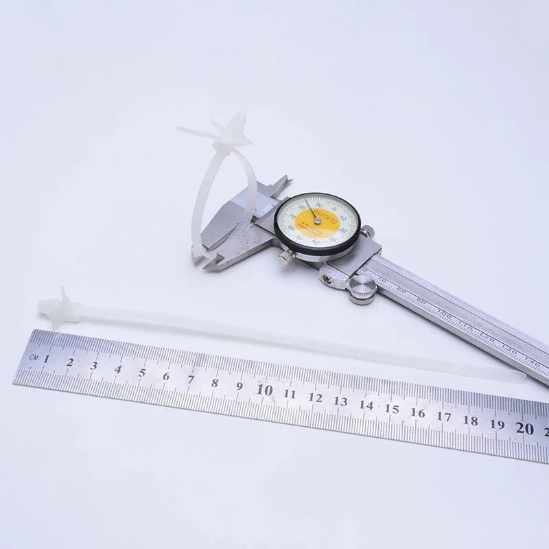 Push mount cable ties with ruler and caliper for product size inspection