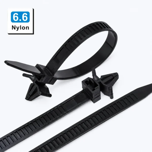 Reusable push mount cable ties made from nylon 6.6 for cable management and mounting
