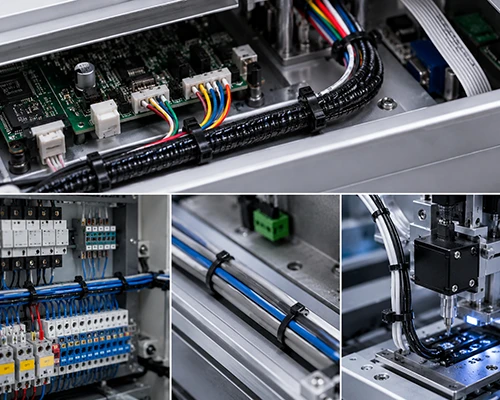Reverse tooth cable tie used for cable bundling in electronics, control systems, and precision equipment requiring smooth cable contact