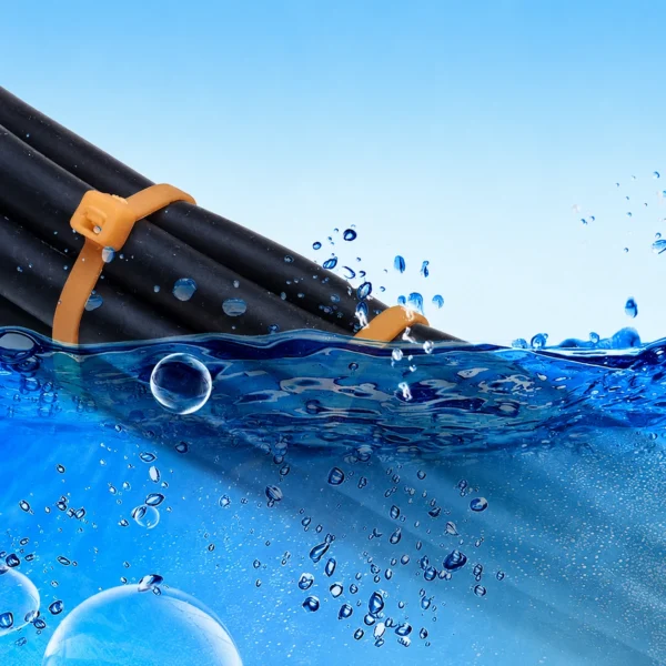 Polypropylene cable ties securing underwater cables
