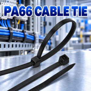 PA66 self-locking cable ties with an illustrative industrial wiring background